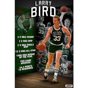 Larry bird legend info poster wall art decor house room basketball player 90s